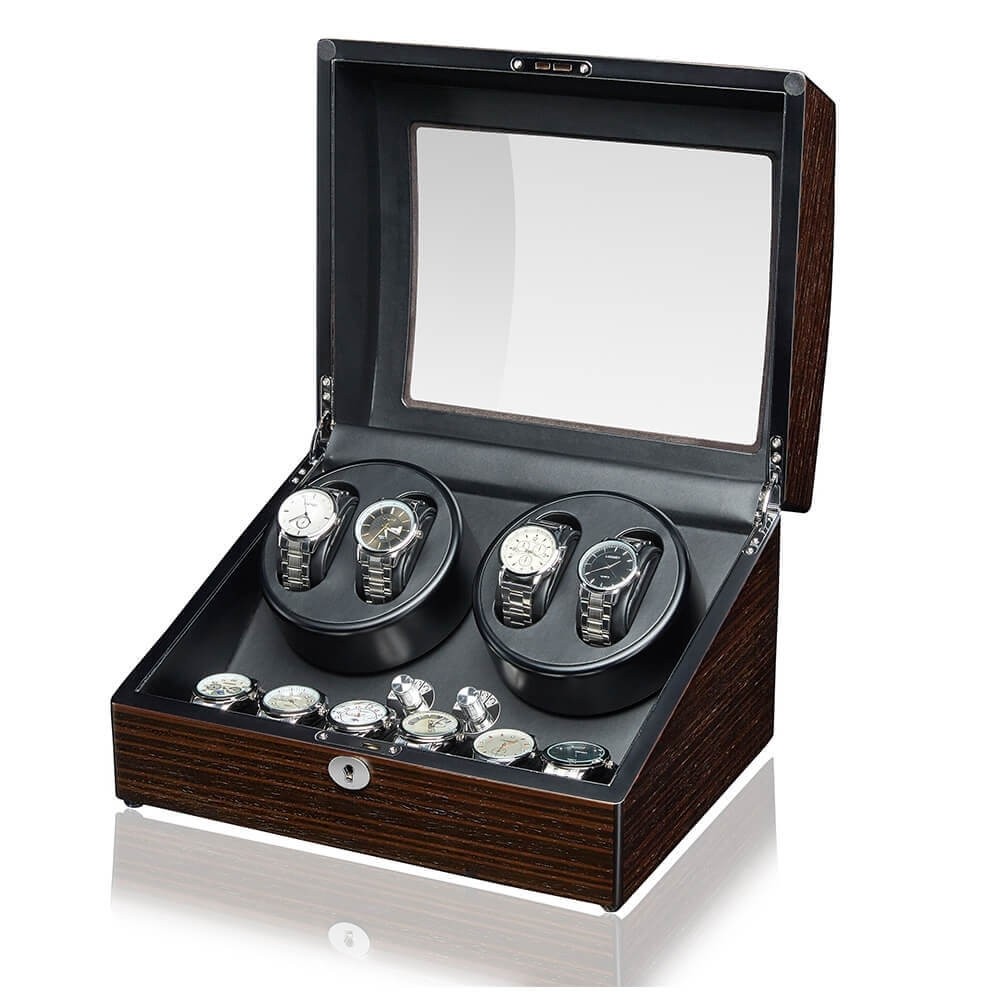 Jqueen 4 Automatic Watch Winder with 6 storages Black Ebony