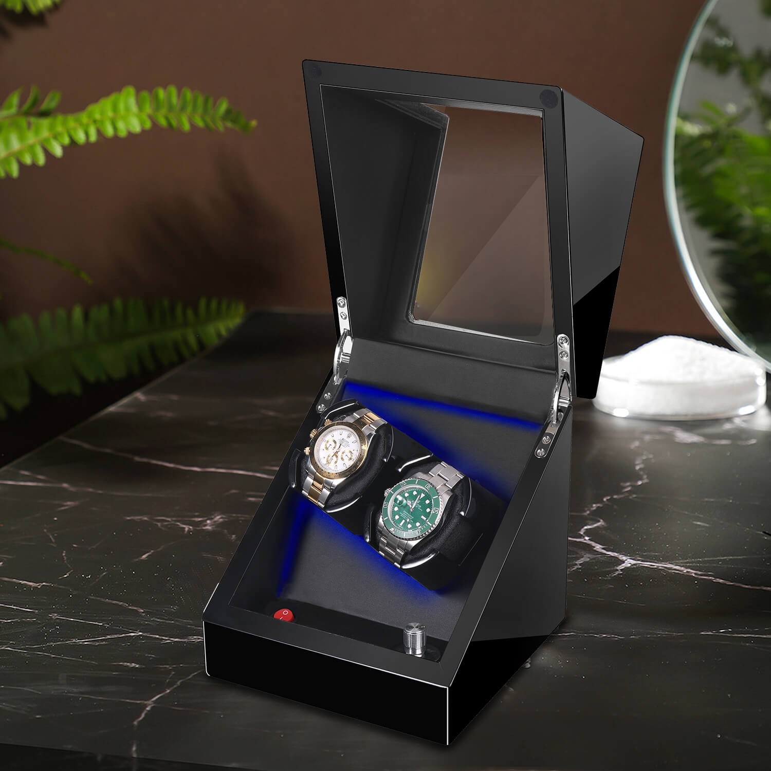 Sepano LED Double Watch Winder in Black Piano Spray Paint